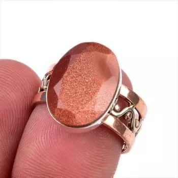 Natural Sunstone Gemstone 925 Solid Sterling Silver Two Tone Ring Size 6.5 P2N19