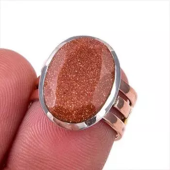 Natural Sunstone Gemstone 925 Solid Sterling Silver Gift Two Tone Ring S.6 W2k81