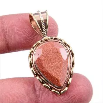 Natural Sunstone Gemstone 925 Solid Sterling Silver Two Tone Pendant 1.5 t5c10