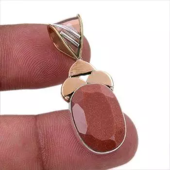 Natural Sunstone Gemstone 925 Solid Sterling Silver Two Tone Pendant 1.50 R8I71