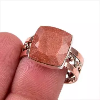 Natural Sunstone Gemstone 925 Solid Sterling Silver Gift Two Tone Ring S.9 k2M25