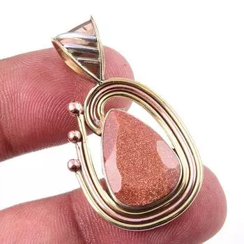 Natural Sunstone Gemstone 925 Solid Sterling Silver Two Tone Pendant 1.50 u9O75