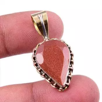 Natural Sunstone Gemstone 925 Solid Sterling Silver Two Tone Pendant 1.25 d6I25
