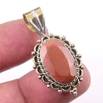 Natural Sunstone Gemstone 925 Solid Sterling Silver Two Tone Pendant 1.50 u7u14