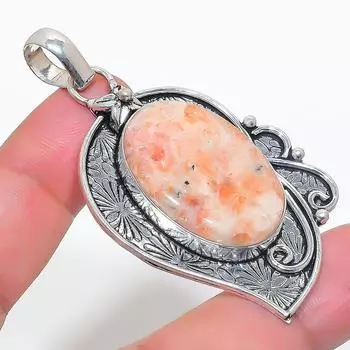 Natural Sunstone Gemstone 925 Sterling Silver Jewelry Pendant 2.56 I2A74