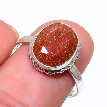 Natural Sunstone Gemstone Handmade 925 Solid Sterling Silver Gift Ring S.9 f4M59