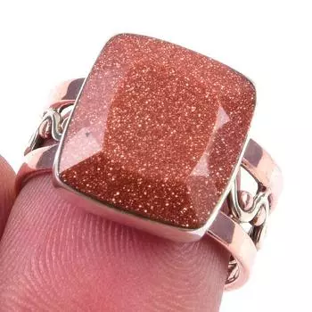 Natural Sunstone Gemstone Handmade 925 Sterling Silver Two Tone Ring Size 7 i9e34
