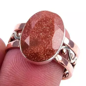 Natural Sunstone Gemstone Handmade 925 Sterling Silver Two Tone Ring Size 8 t7a63
