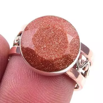 Natural Sunstone Gemstone Handmade 925 Sterling Silver Two Tone Ring Size 9 s4p55