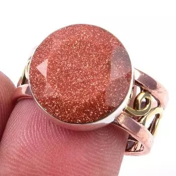 Natural Sunstone Gemstone Handmade 925 Sterling Silver Two Tone Ring Size 8 G0H56