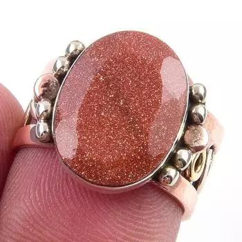 Natural Sunstone Gemstone Handmade 925 Sterling Silver Two Tone Ring Size 6 Q6y75