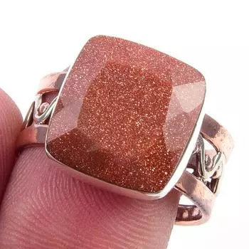 Natural Sunstone Gemstone Handmade 925 Sterling Silver Two Tone Ring Size 9 D6m32