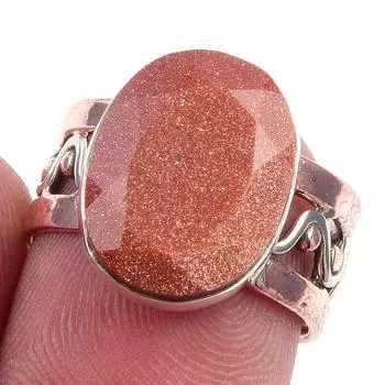 Natural Sunstone Gemstone Handmade 925 Sterling Silver Two Tone Ring Size 6 l8p61