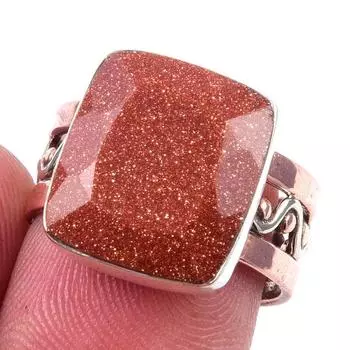 Natural Sunstone Gemstone Handmade 925 Sterling Silver Two Tone Ring S.6.5 G8K27