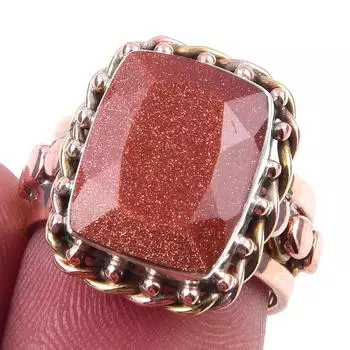 Natural Sunstone Gemstone Handmade 925 Sterling Silver Two Tone Ring S.6.5 B9z40