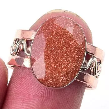 Natural Sunstone Gemstone Handmade 925 Sterling Silver Two Tone Ring Size 8 p4z99