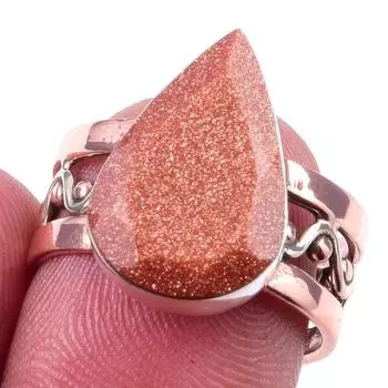 Natural Sunstone Gemstone Handmade 925 Sterling Silver Two Tone Ring Size 7 K0G41