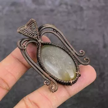 Natural Sunstone Gemstone Handmade Copper Wire Wrap Jewelry Pendant 2.48 E2M15