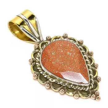 Natural Sunstone Gemstone Two Tone 925 Solid Sterling Silver Pendant 1.50 M9o25