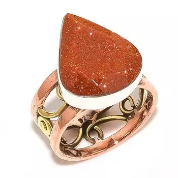Natural Sunstone Gemstone Two Tone 925 Solid Sterling Silver Gift Ring S.7 z0W42