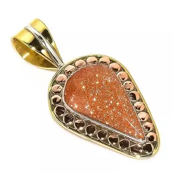 Natural Sunstone Gemstone Two Tone 925 Solid Sterling Silver Pendant 1.50 o9Q23