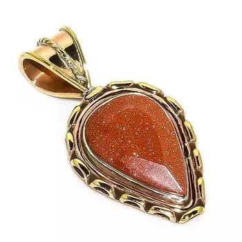 Natural Sunstone Gemstone Two Tone 925 Solid Sterling Silver Pendant 1.50 c3q50