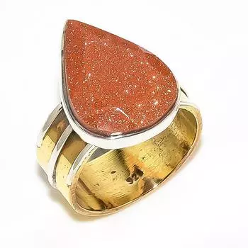 Natural Sunstone Gemstone Two Tone 925 Solid Sterling Silver Gift Ring S.6 n5y07