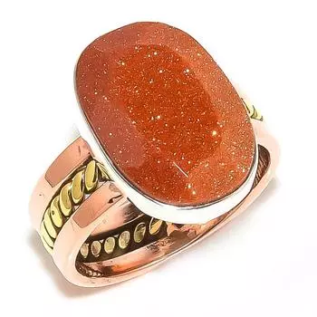 Natural Sunstone Gemstone Two Tone 925 Sterling Silver Jewelry Ring S.6.5 a4v64