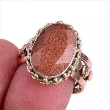 Natural Sunstone Gemstone Two Tone 925 Sterling Silver Jewelry Ring Size 8 p4V12