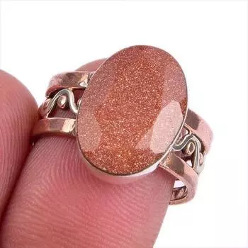 Natural Sunstone Gemstone Two Tone 925 Sterling Silver Jewelry Ring S.7.5 u5L56