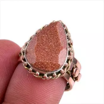 Natural Sunstone Gemstone Two Tone 925 Sterling Silver Jewelry Ring Size 7 C0V95