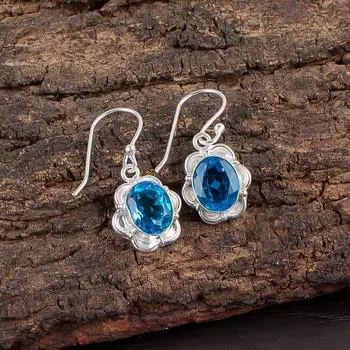 Natural Swiss Blue Topaz Gemstone 925 Sterling Silver Handmade Earrings 1.30 EE-11-1