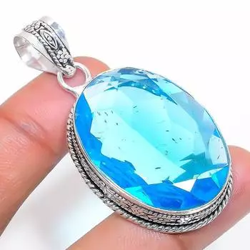 Natural Swiss Blue Topaz Gemstone 925 Sterling Silver Jewelry Pendant 2.17 V8b28
