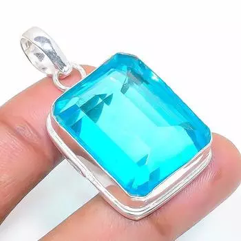 Natural Swiss Blue Topaz Gemstone 925 Sterling Silver Jewelry Pendant 1.77 z2F94