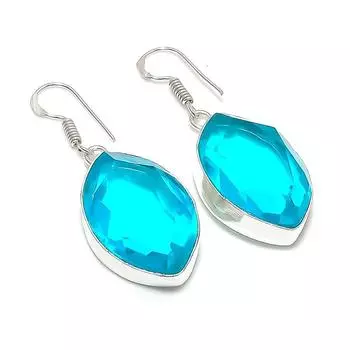 Natural Swiss Blue Topaz Gemstone 925 Sterling Silver Jewelry Earring 1.85 r1W25