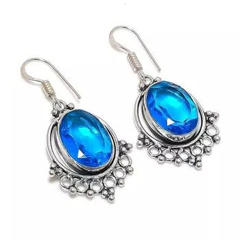 Natural Swiss Blue Topaz Gemstone 925 Sterling Silver Jewelry Earring 1.77 s4p53