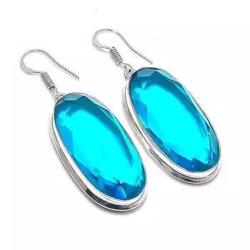 Natural Swiss Blue Topaz Gemstone 925 Sterling Silver Jewelry Earring 2.25 l2P05