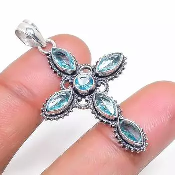 Natural Swiss Blue Topaz Gemstone 925 Sterling Silver Jewelry Pendant 1.81 S3l54