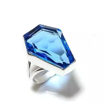 Подарочное кольцо из серебра 925 пробы с натуральным швейцарским голубым топазом, размер 6 F4M69