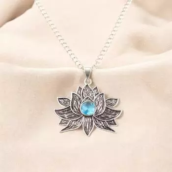 Natural Swiss Blue Topaz Gemstone Handmade 925 SterlingSilver Lotus Pendant1.71 CP-23-2