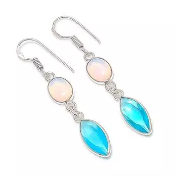 Natural Swiss Blue Topaz, Opal 925 Sterling Silver Jewelry Earring 2.05 w8h48