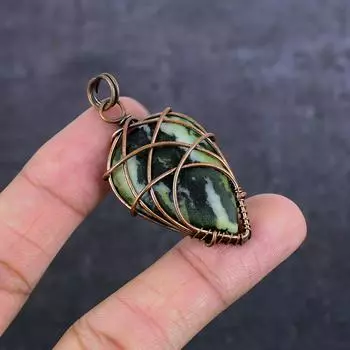 Natural Swiss Green Opal Gemstone Copper Wire Wrap Jewelry Pendant 2.13 t2l41