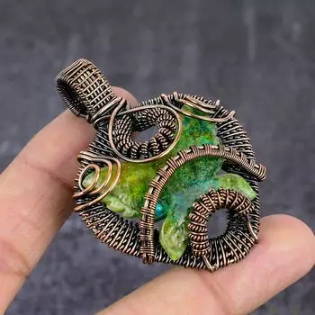 Natural Swiss Green Opal Gemstone Copper Wire Wrap Jewelry Pendant 2.48 T7S08