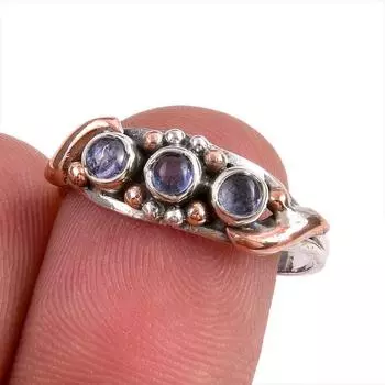 Natural Tanzanite Gemstone 925 Solid Silver Jewelry Ring Two Tone Size 7.5 S8D49