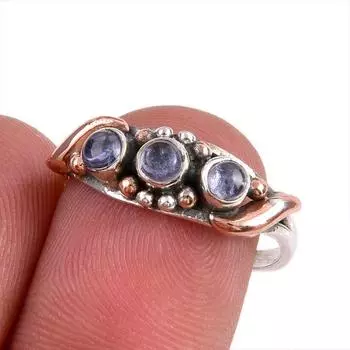 Natural Tanzanite Gemstone 925 Solid Silver Jewelry Ring Two Tone Size 7.5 V9W97