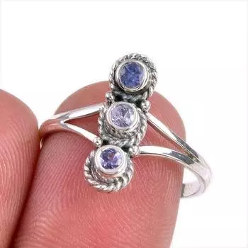 Natural Tanzanite Gemstone 925 Solid Sterling Silver Jewelry Ring Size 8 L8N74