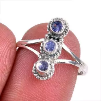 Natural Tanzanite Gemstone 925 Solid Sterling Silver Jewelry Ring Size 7 b0R69