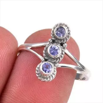 Natural Tanzanite Gemstone 925 Solid Sterling Silver Jewelry Ring Size 9 I7P95