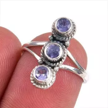 Natural Tanzanite Gemstone 925 Solid Sterling Silver Jewelry Ring Size 6 V2f95