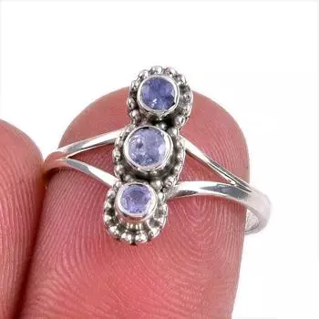 Natural Tanzanite Gemstone 925 Solid Sterling Silver Jewelry Ring Size 7 u3n79